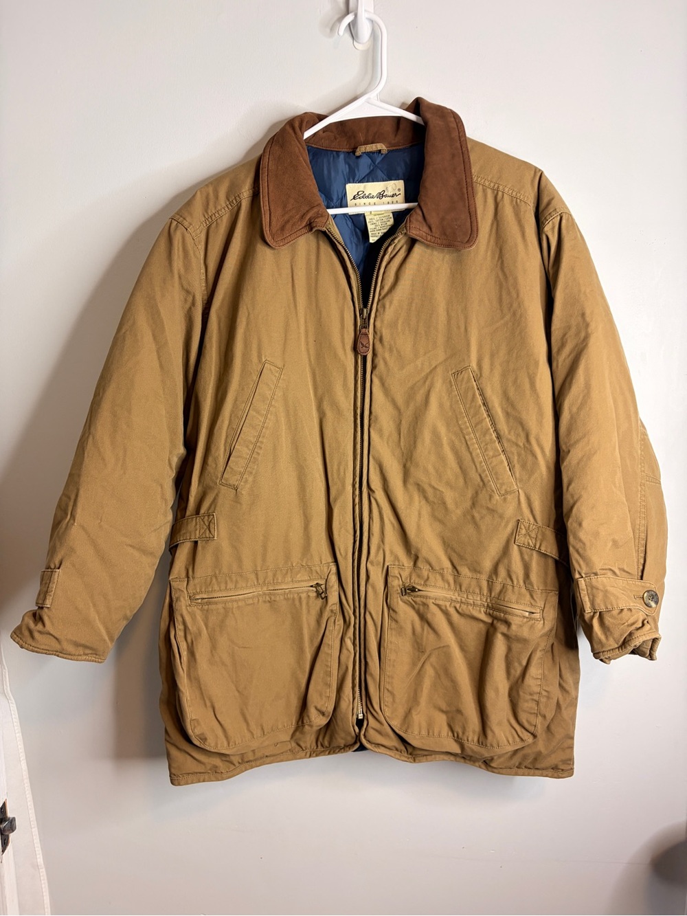 Eddie Bauer Tan Canvas Barn-Style Goose Down Feather Jacket Coat